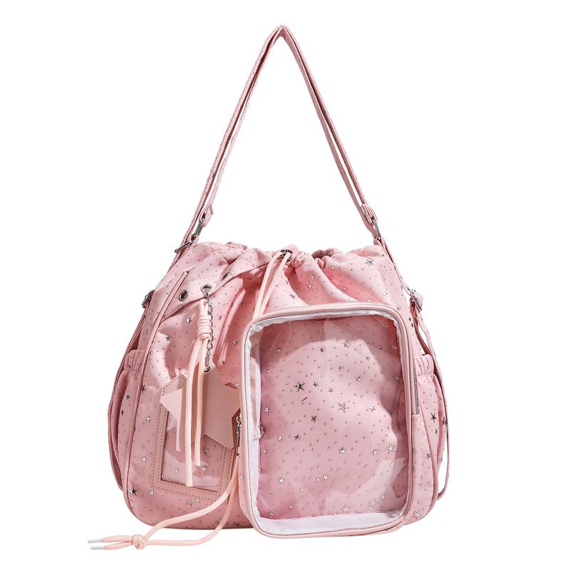 Star Print Ita Crossbody Drawstring Bag with Star Pendant