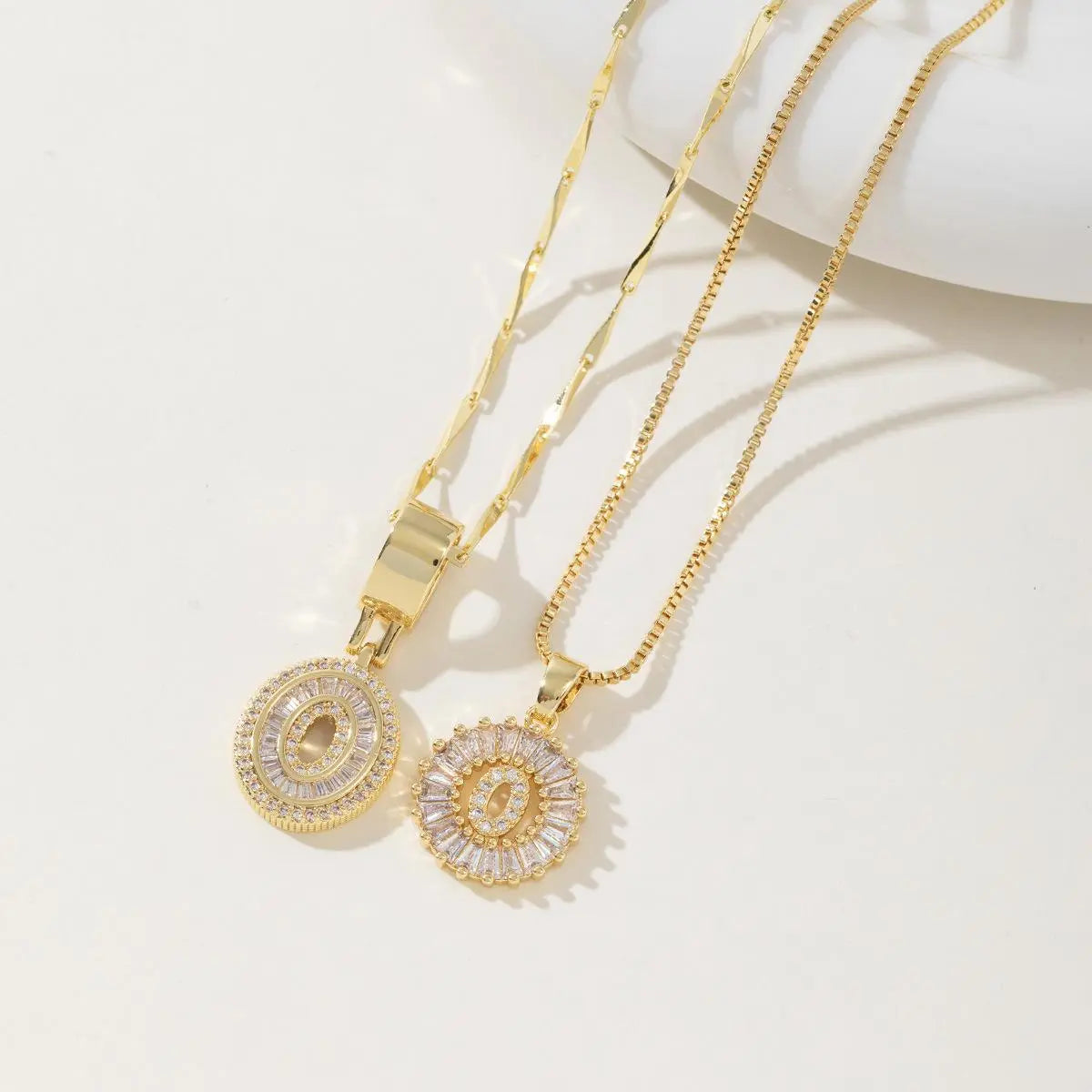 Women’s Gold-Plated Zircon Initial Pendant Layered Necklace Set