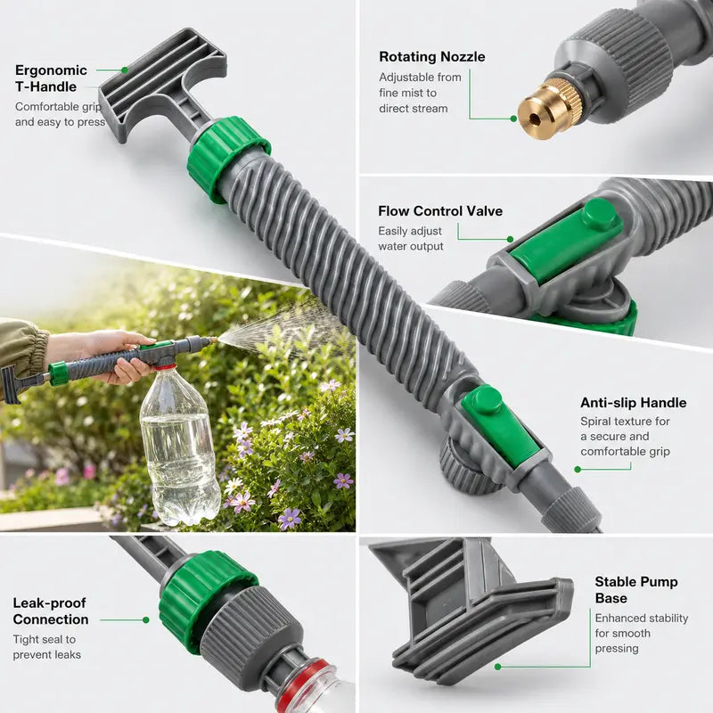 1 Count Manual Pressure Sprayer Nozzle, Adjustable Mist and Jet Mode Anti-slip Handle for Household and Garden Plant Watering