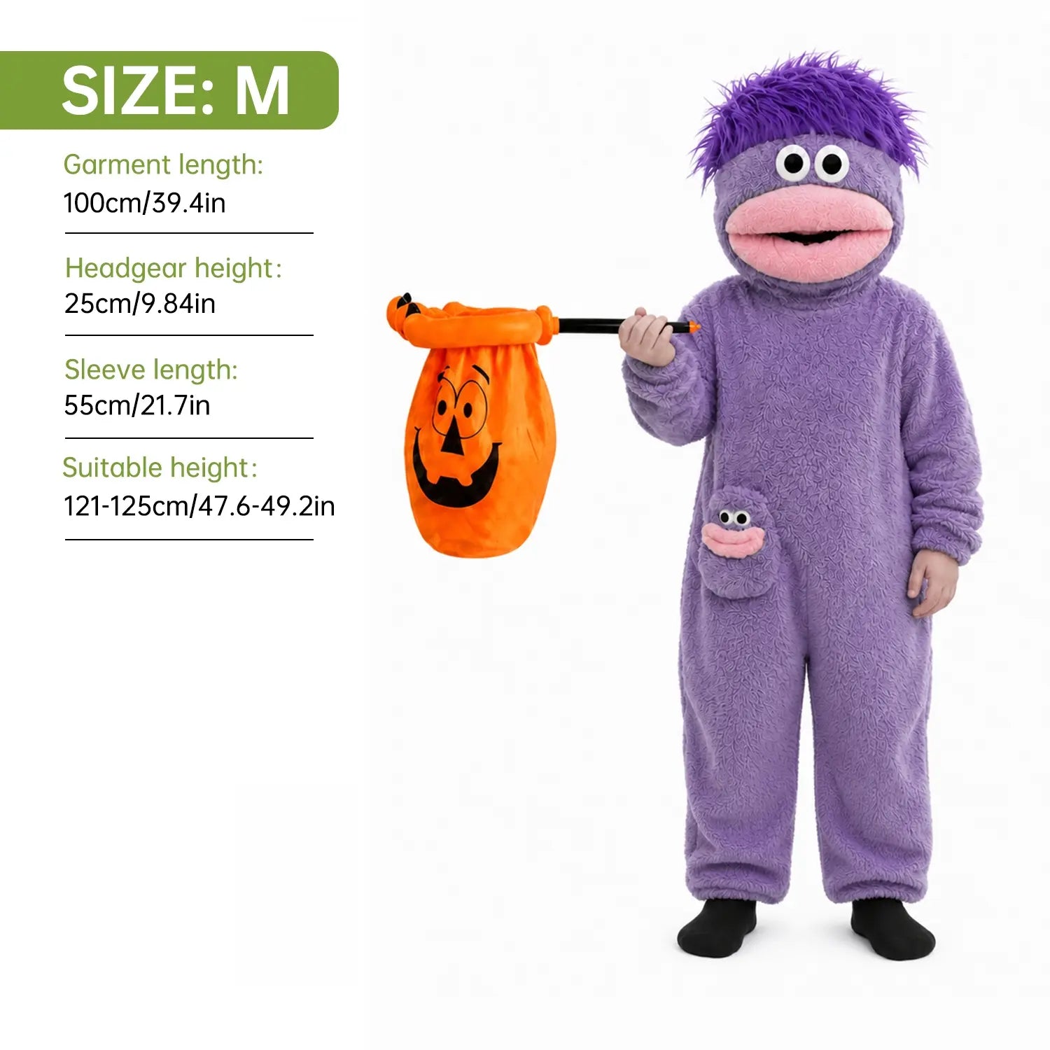 Kids’ Plush Monster Halloween Costume with Pumpkin Bag for Parties & Sleepwear