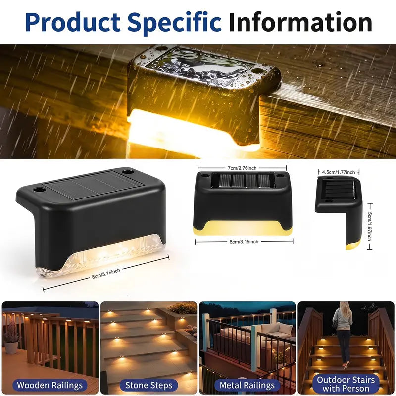 Solar Deck & Step Lights with 3 Colors and Dusk-to-Dawn Sensor