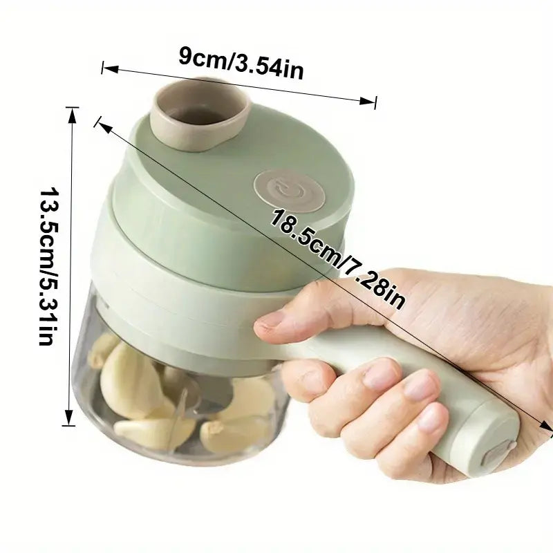 4-in-1 Handheld Electric Food Chopper with Chopping Blade, Slicer & Mixer for Garlic, Vegetables, Eggs & Salads
