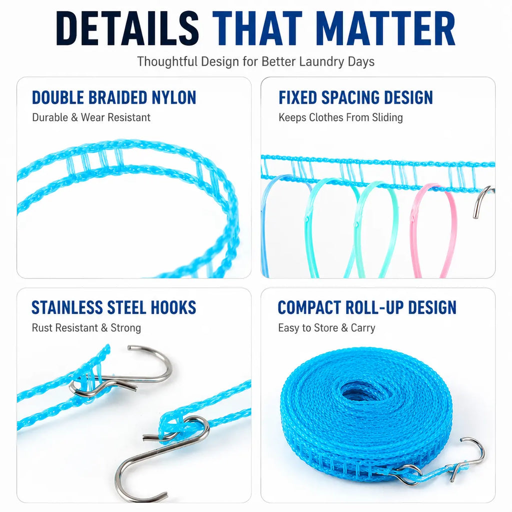 3-Pack Adjustable Non-Slip Clothesline – 196.85 in