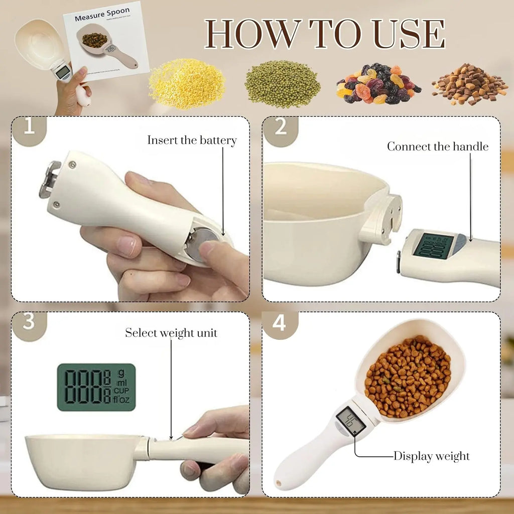 Digital Food Measuring Spoon Scale with Adjustable Measuring Cup for Cooking, Baking & Pet Food Portions