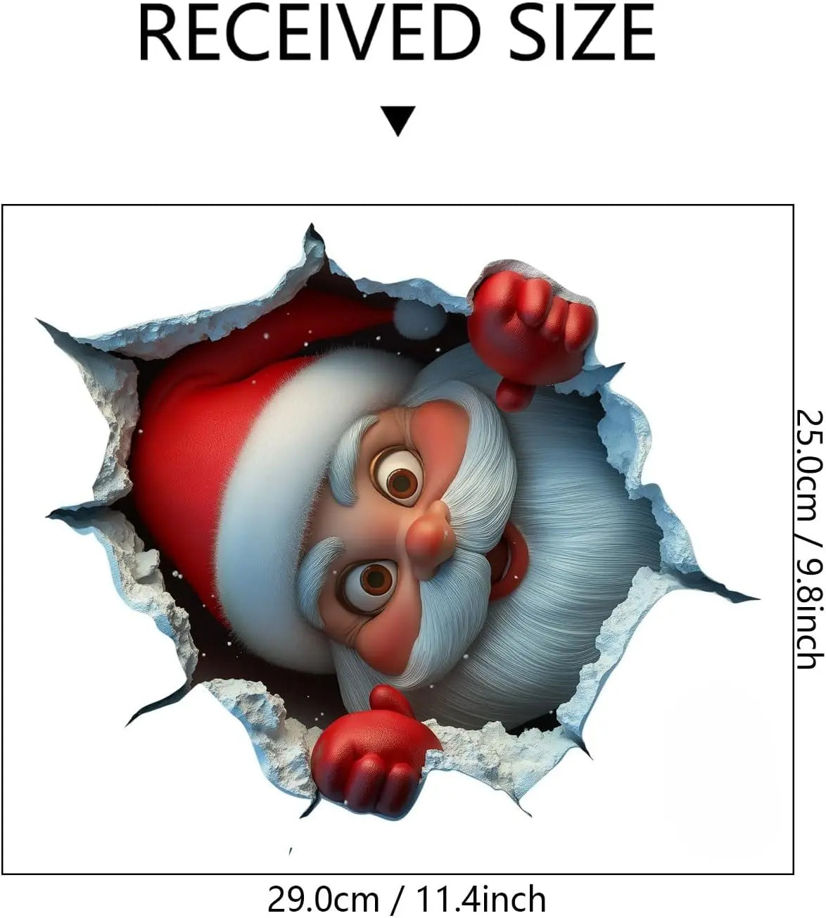 2-piece Santa face vinyl stickers, removable 3D-style Christmas decals for use in living rooms, bedrooms, and holiday decorations.