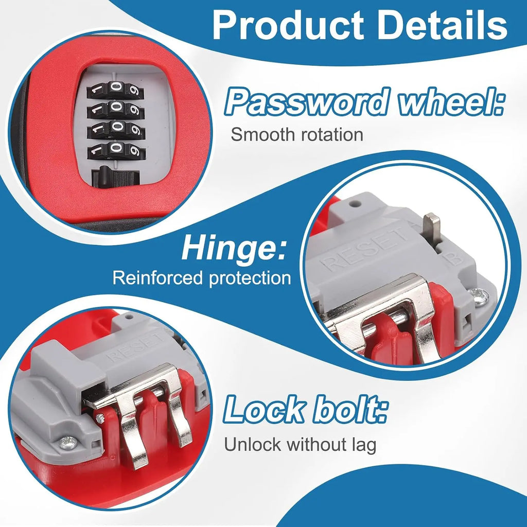Wall Mount Key Lock Box with 4-Digit Resettable Combination for Home, Office, Garage & Outdoor Key Storage      1/2