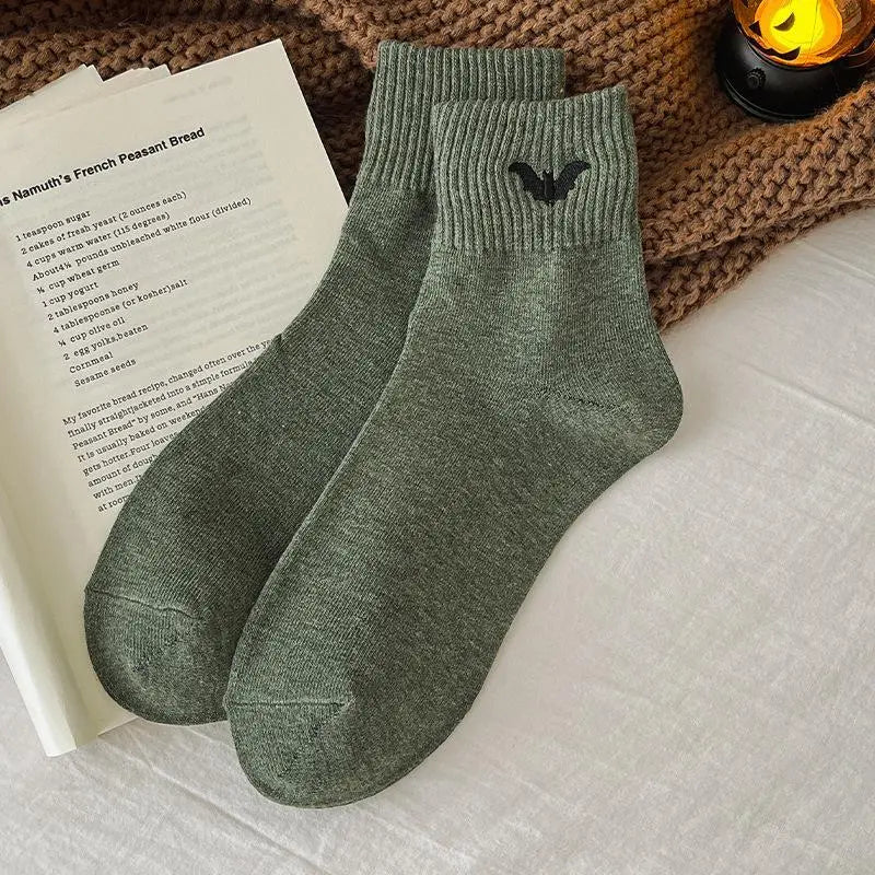5-Pair Halloween Crew Socks Set, Cozy Mid-Calf Knit Socks with Pumpkin, Ghost & Bat Designs