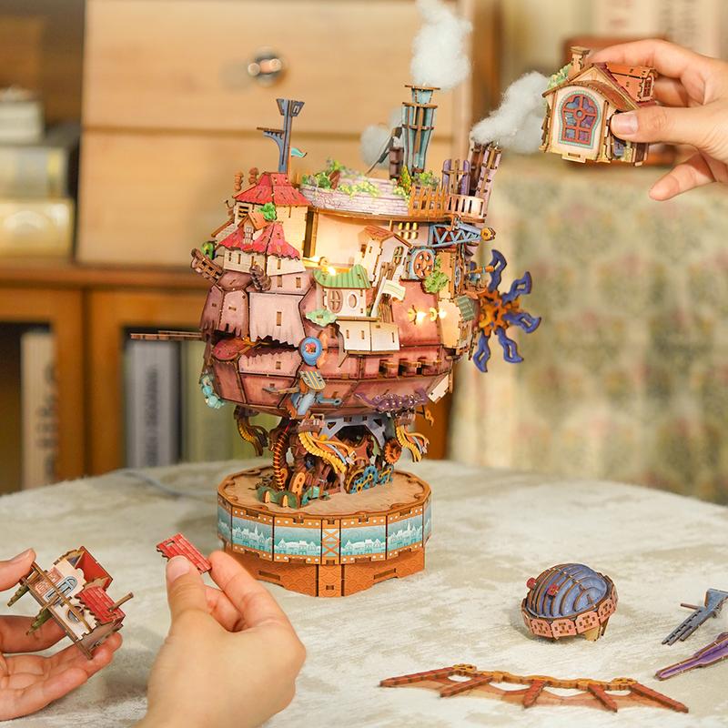TONECHEER Walking Castle 3D Puzzle Kit with LED Lights & Music Box