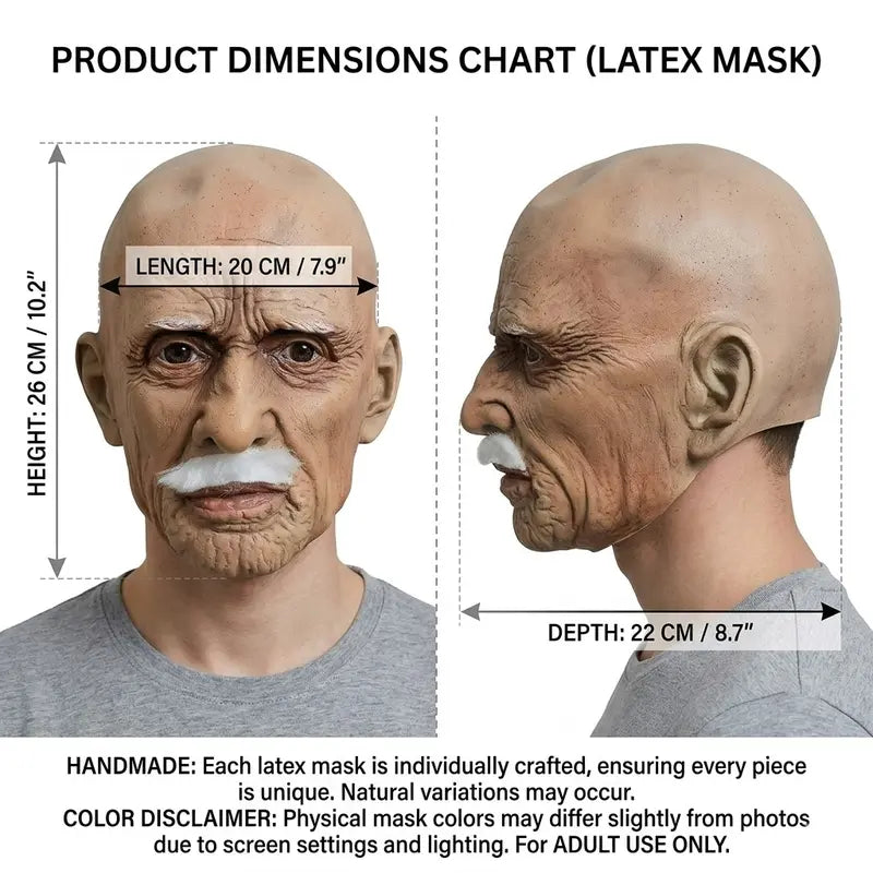 PATYGR Hyper-Realistic Bearded Old Man Full-Head Latex Mask