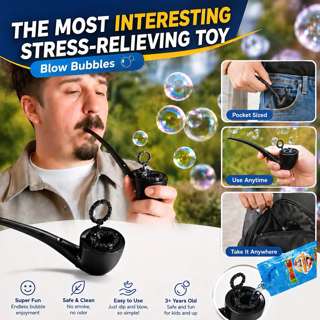 SummerVibes Bubble Pipe Stress Relief Toy — A Mini, Pipe-Shaped Bubble Blower & Wand to Help You Relax and Unwind | Graduation Season Gag Gift 3D Printing Materials