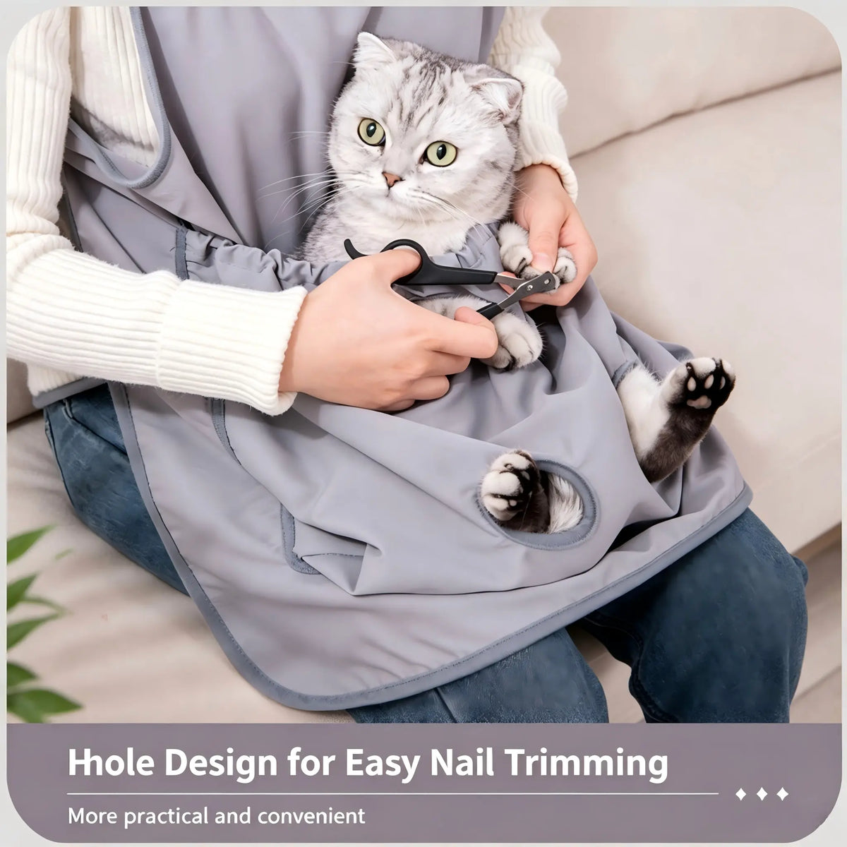 Adjustable Cat Holding & Grooming Apron with Leg Openings