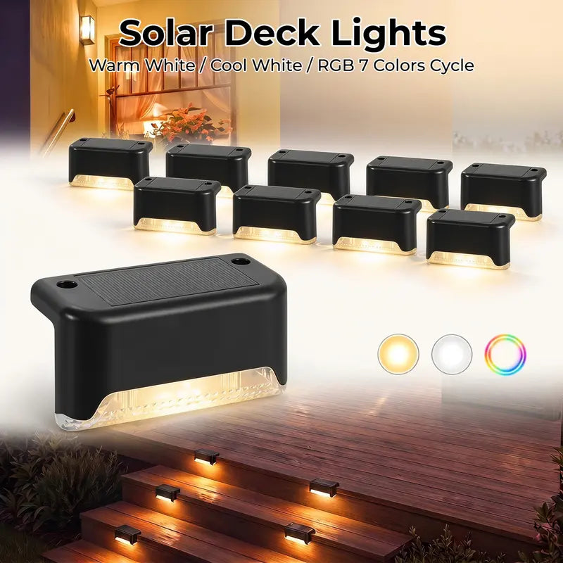 Solar Deck & Step Lights with 3 Colors and Dusk-to-Dawn Sensor