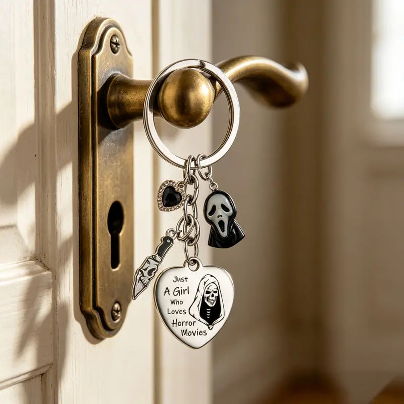 “Just a Girl Who Loves Horror Movies” Gothic Heart Keychain