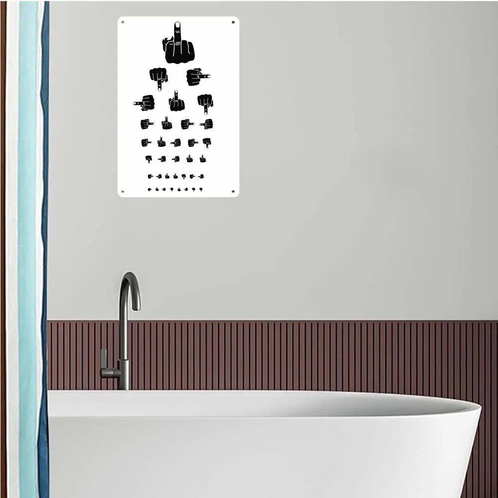 Funny Middle Finger Eye Chart Metal Sign - Humorous Wall Decor for Man Cave & Garage