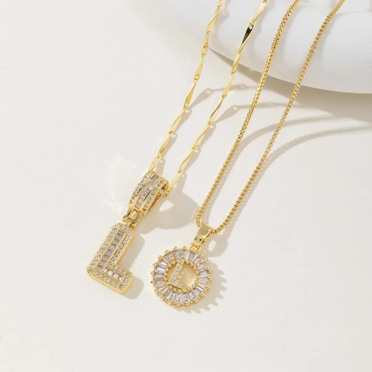 Women’s Gold-Plated Zircon Initial Pendant Layered Necklace Set