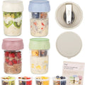 16oz Overnight Oats Containers with Folding Spoon & Divided Compartments, Portable Glass Jars for Oatmeal, Yogurt, Fruit & Meal Prep