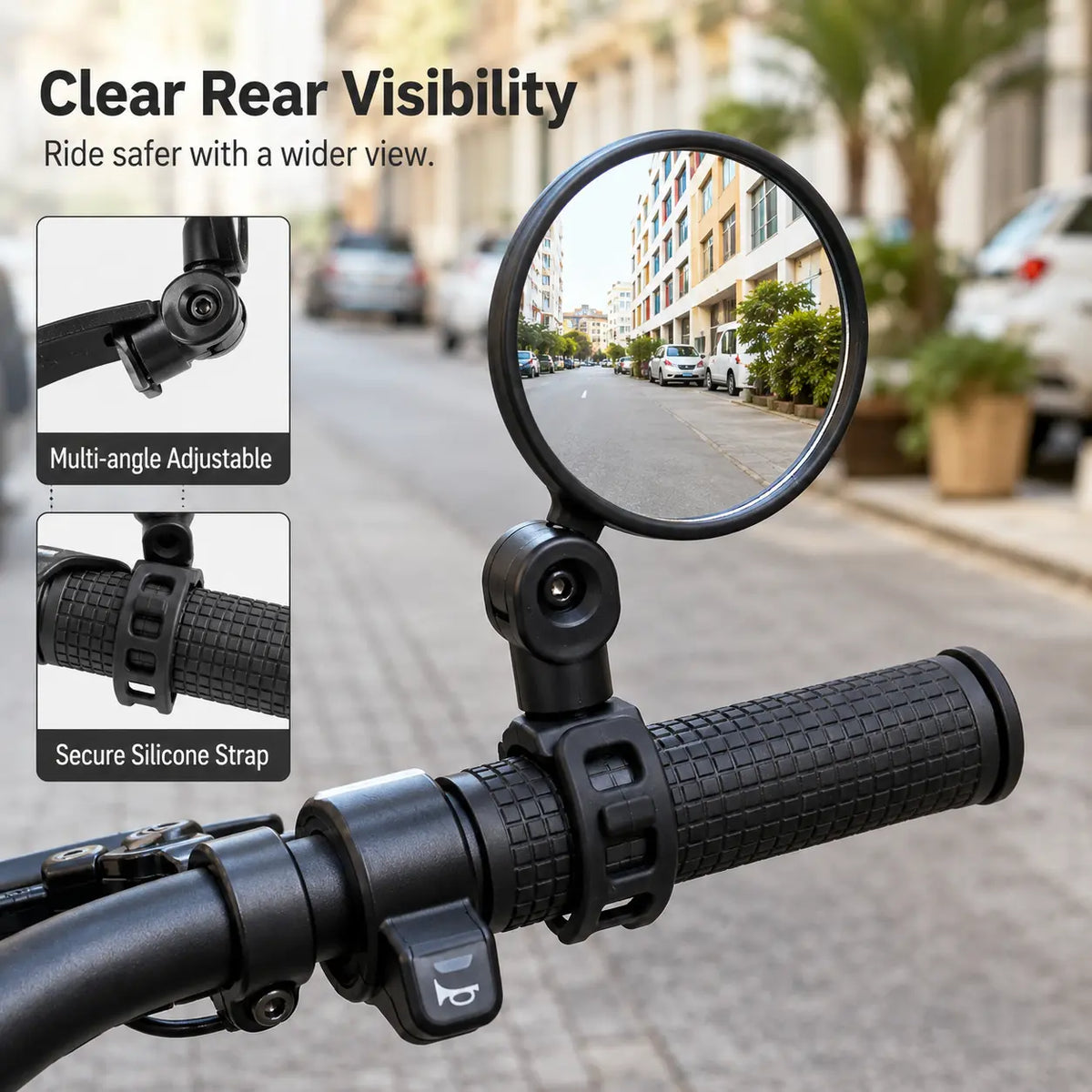 2-Pack Convex Bike Rearview Mirrors, Multi-Angle Adjustable Handlebar Mirrors for 1.5–3cm Bicycle Handlebars