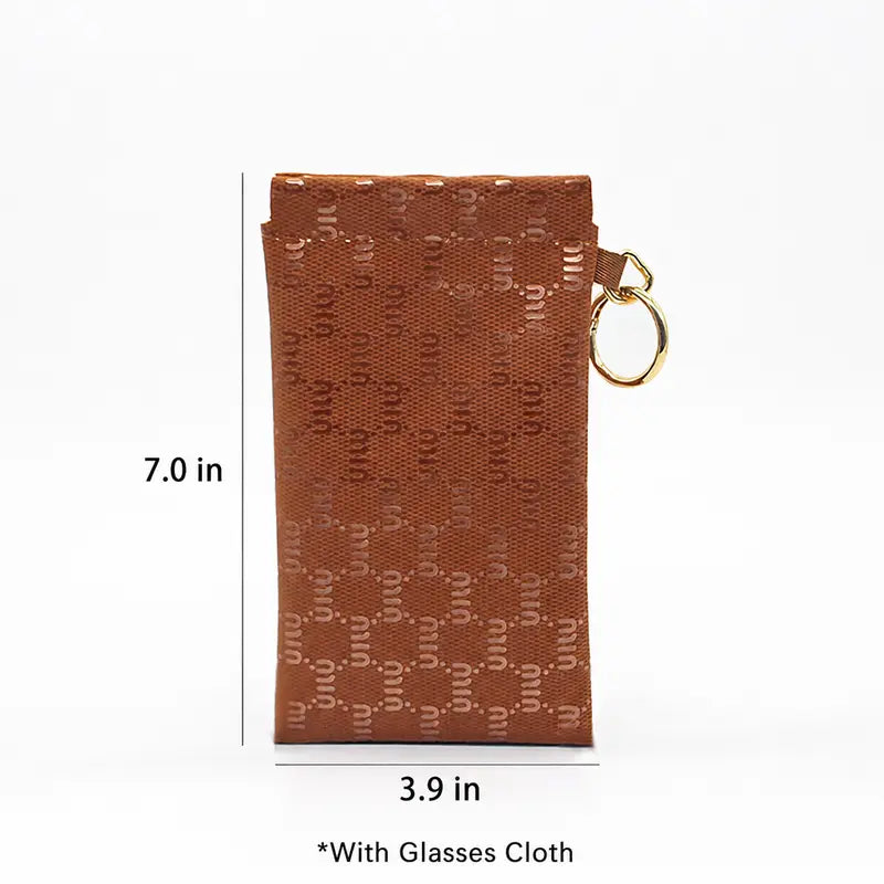 PU Leather Glasses Pouch with Cleaning Cloth & Keychain
