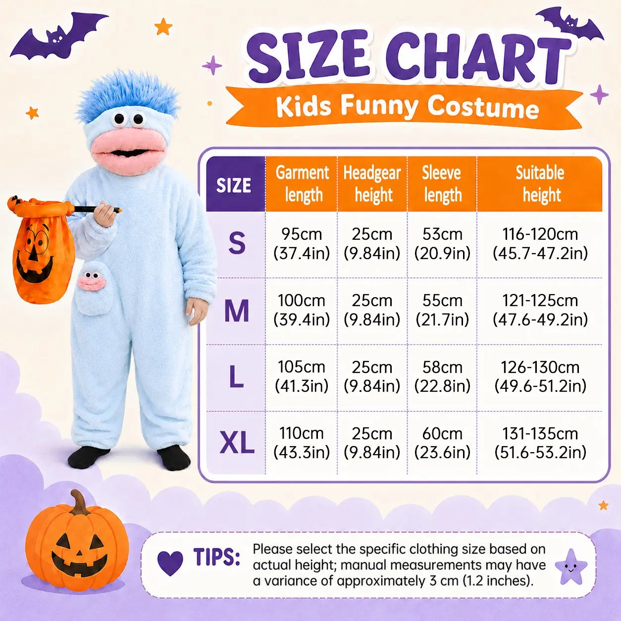 Kids’ Plush Monster Halloween Costume with Pumpkin Bag for Parties & Sleepwear