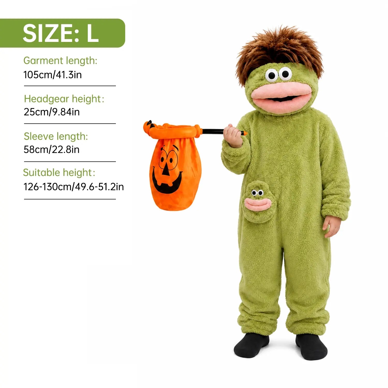 Kids’ Plush Monster Halloween Costume with Pumpkin Bag for Parties & Sleepwear