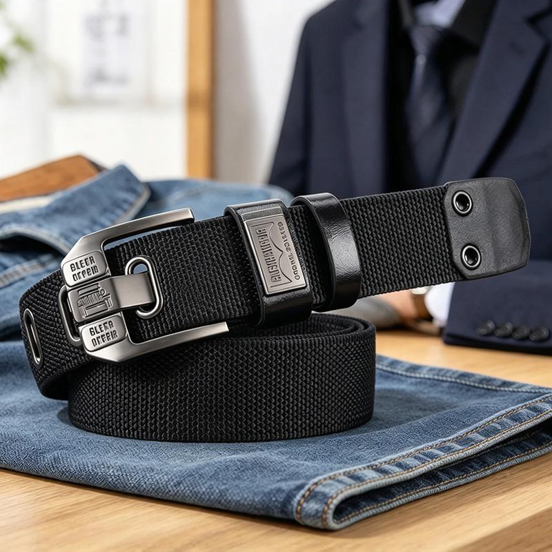 Unisex Eyelet-Free Adjustable Waist Belt with Square Alloy Buckle