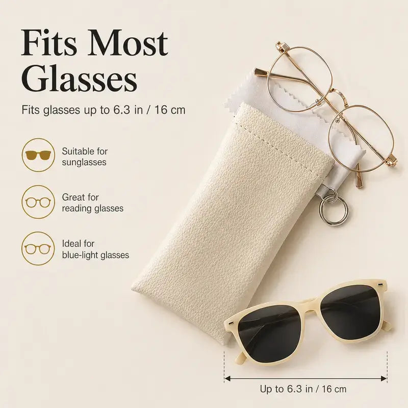 PU Leather Glasses Pouch with Cleaning Cloth & Keychain