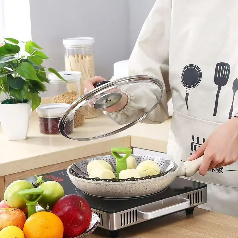 Expandable Stainless Steel Steamer Basket with Extendable Handle, Folding Insert for Various Pot Sizes
