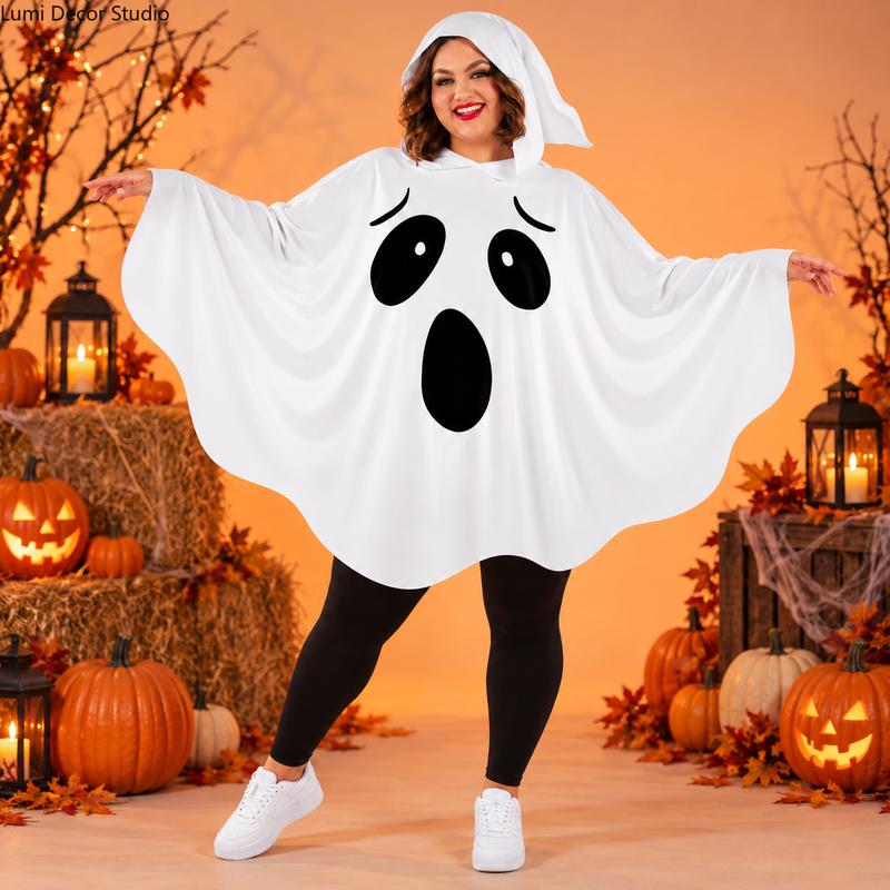 Adult White Hooded Full-Cover Ghost Halloween Costume