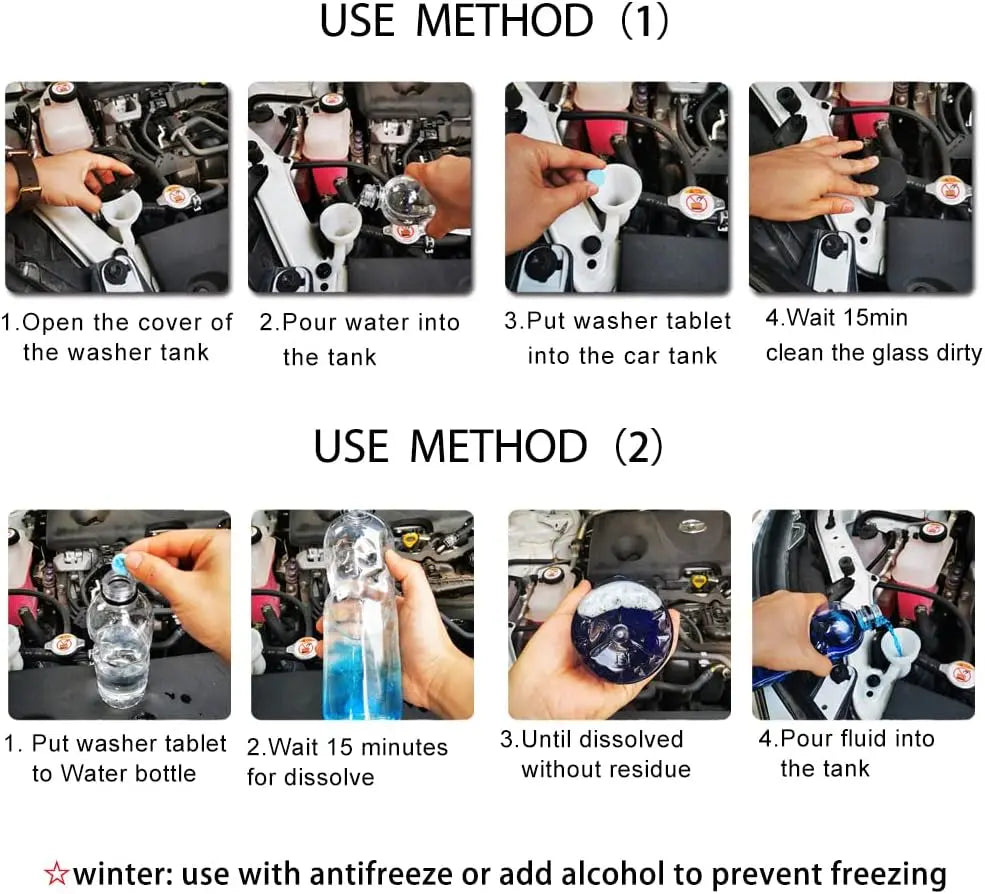 50-Pack Windshield Washer Fluid Tablets, Concentrated Wiper Cleaner Makes Up to 52.5 Gallons for Car Windshields