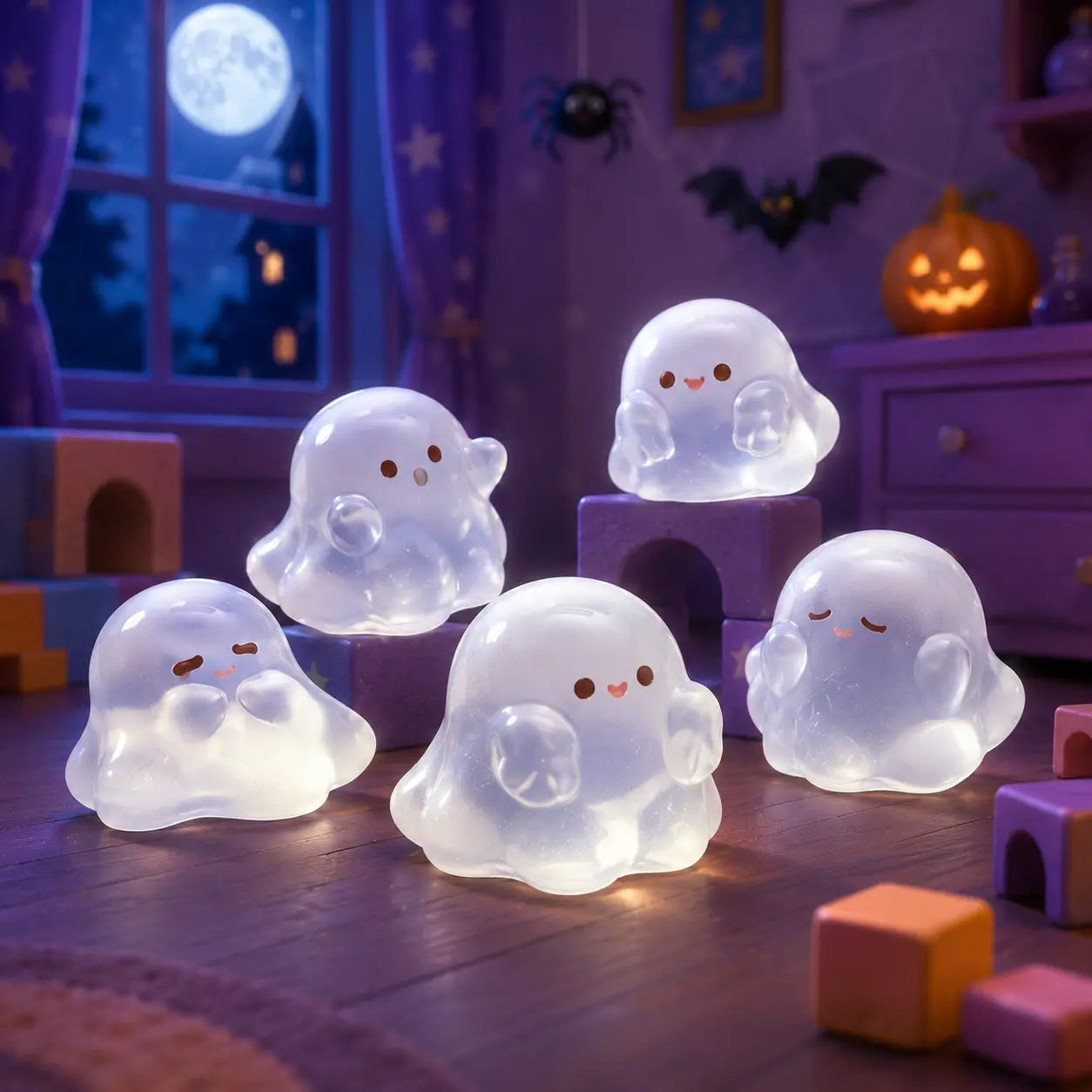 30 Pcs Spooky Mini Ghost Figurines Ornaments Set, Halloween Resin Desk Decor for Shelf, Fairy Garden, Dollhouse Party Decor