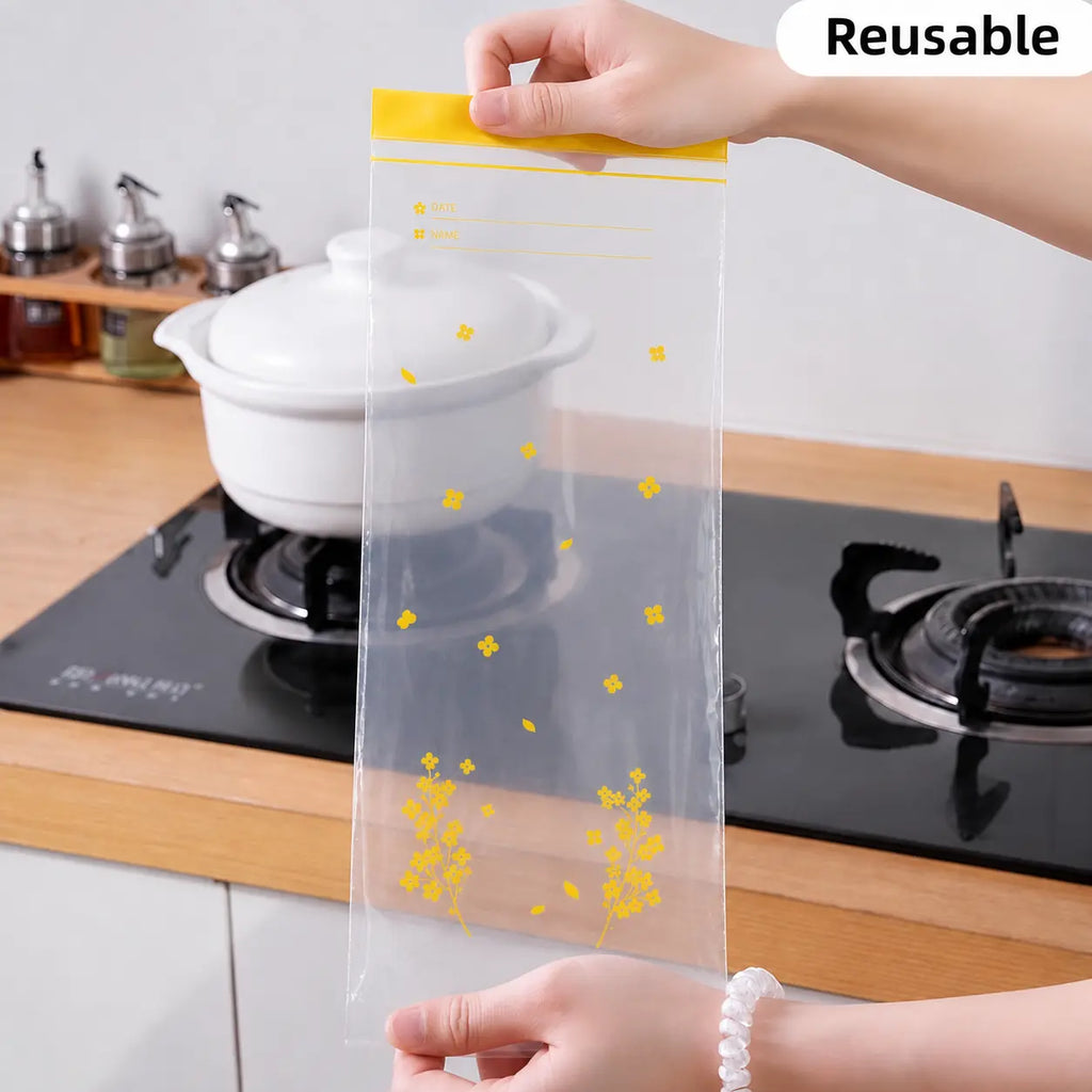 Thick Double Seal Food Storage Bags, Reusable Self-Sealing Pouches, Food Grade Airtight Bags for Refrigerator Organization & Food Portioning-MM1