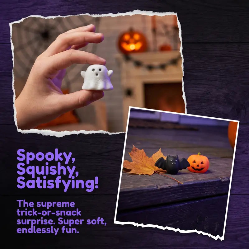 30/60/90-Pack Halloween Squishy Toys with Pumpkin, Ghost & Bat Shapes for Party Favors & Classroom Rewards