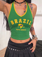 Women's 2026 Graphic Halter Neck Crop Top, Slim-Fit Casual Streetwear Tank for Everyday Wear & Night Out