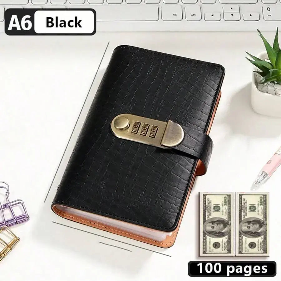 100-Pocket Currency Collector Album with PU Leather Cover, Password Lock & Clear Sleeves for Banknote Storage