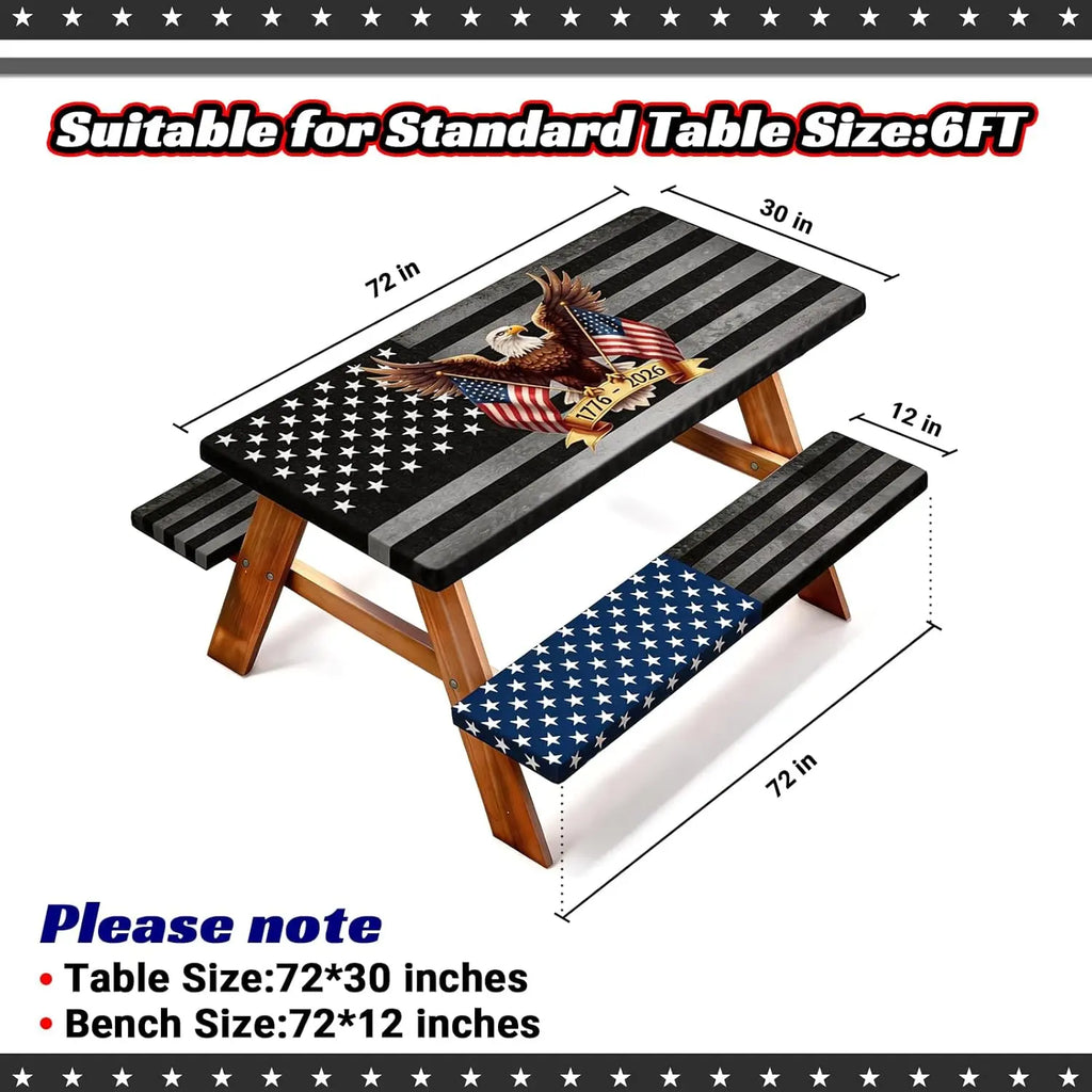 USA 250th Anniversary Patriotic Picnic Table & Bench Covers Set (3-Piece)