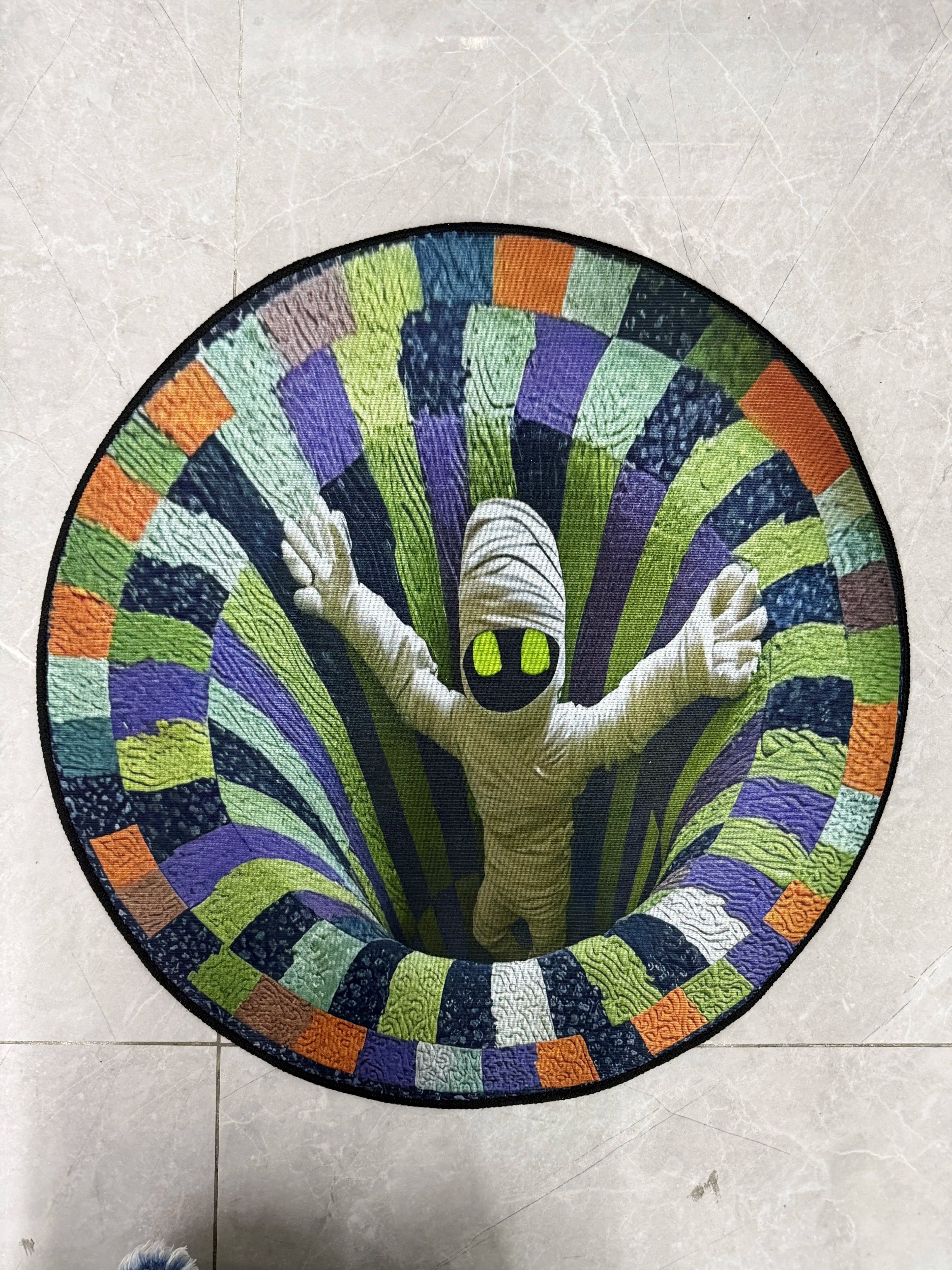 3D Skeleton Vortex Optical Illusion Round Rug, Soft Non-Slip Halloween Mat for Living Room & Indoor Decor