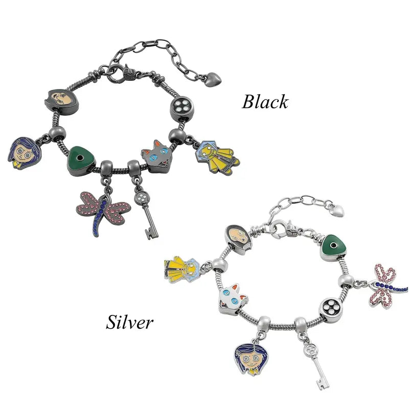 Secret Door Button & Key Charm Gothic Bracelet
