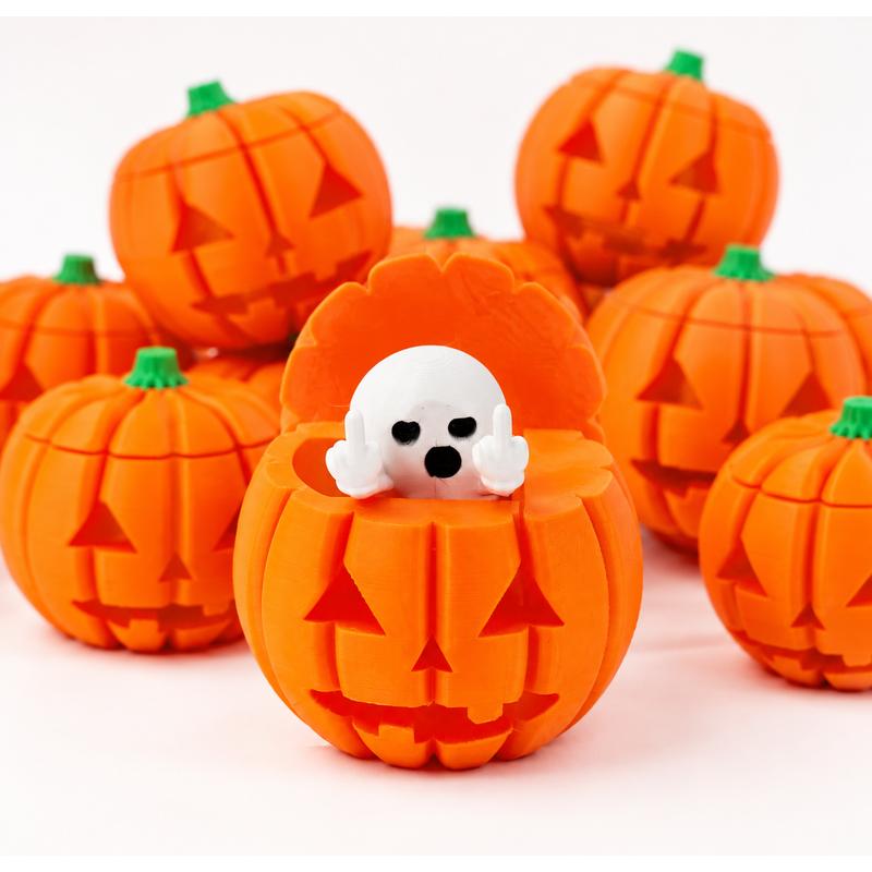 3D-Printed Flip-Top Ghost Pumpkin Halloween Ornament