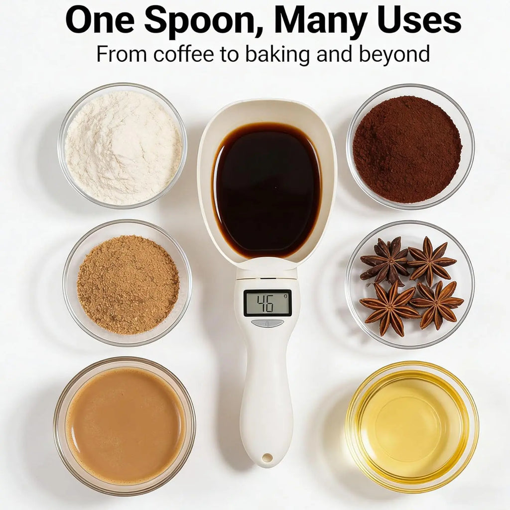 Digital Food Measuring Spoon Scale with Adjustable Measuring Cup for Cooking, Baking & Pet Food Portions