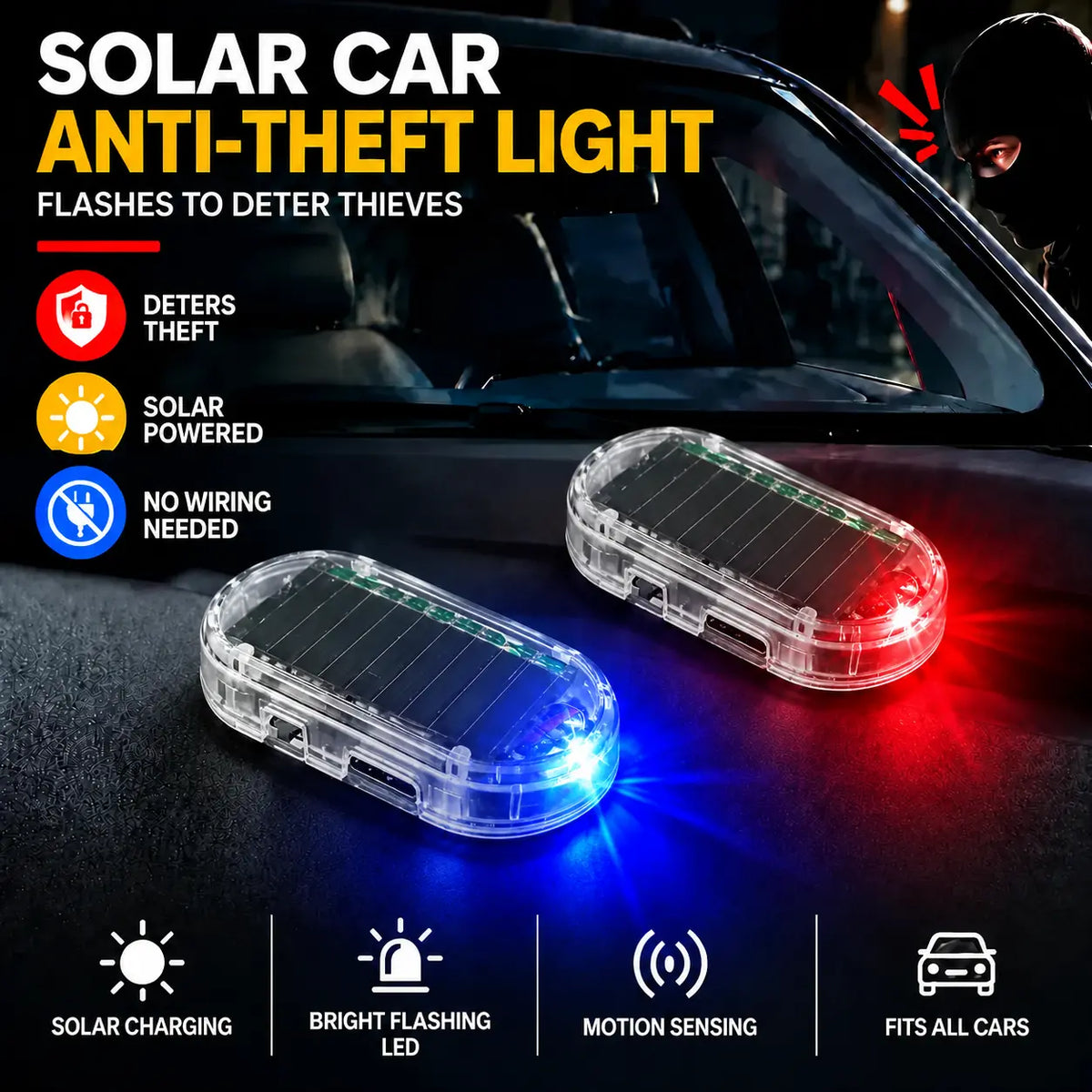 Solar-Powered Simulated Car Alarm LED with Automatic Light Sensor