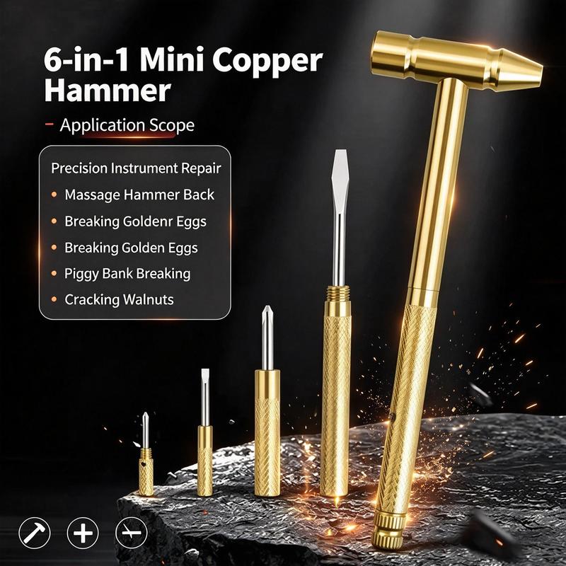 6-in-1 Mini Hammer & Screwdriver Multitool – Gold