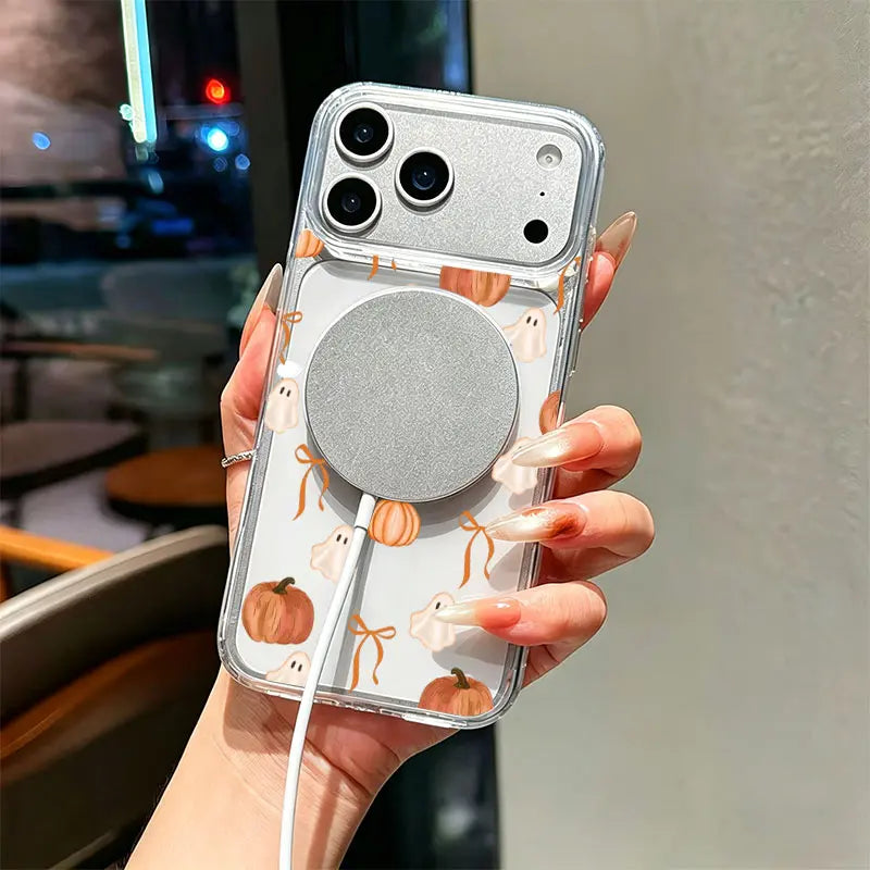 Ghost Pumpkin Halloween Phone Case, Soft Fall Watercolor Design Protective Case for iPhone 17/16/15/14/13/12/11 Series Gifts