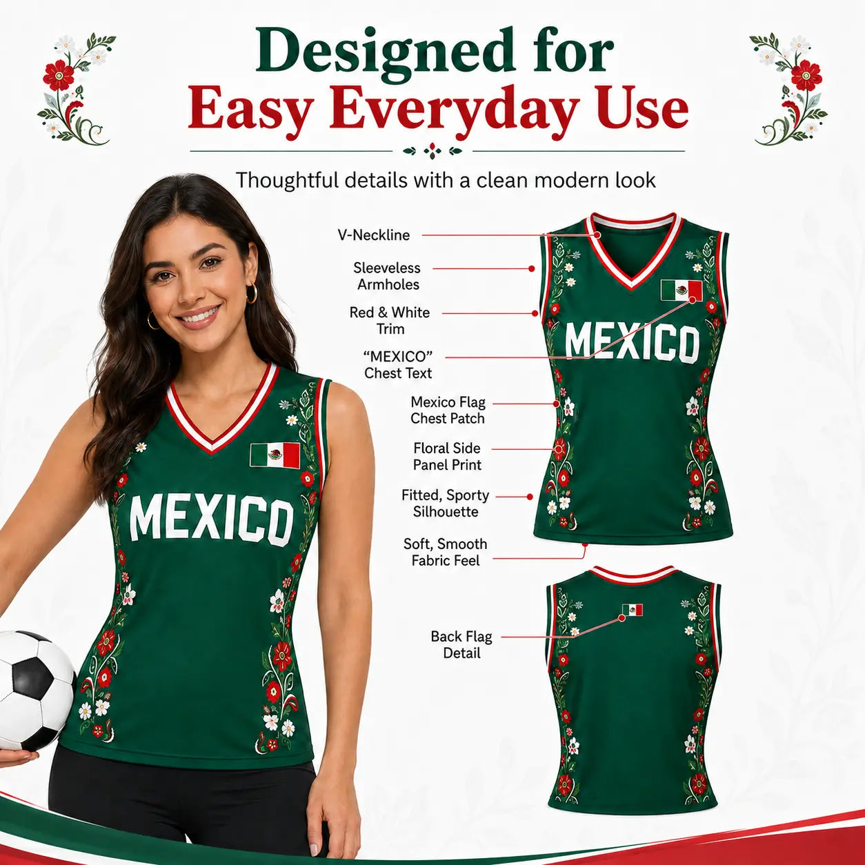 A sleeveless V-neck top made from lightweight, breathable fabric—suitable for watching soccer matches, fan gatherings, and everyday summer wear. Casual Sporty Top Fan Sportswear Top