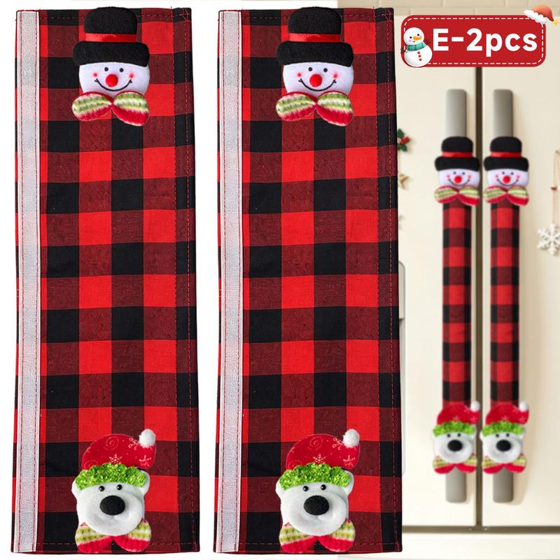 2/4/6-Pack Plush Plaid Christmas Appliance Handle Covers