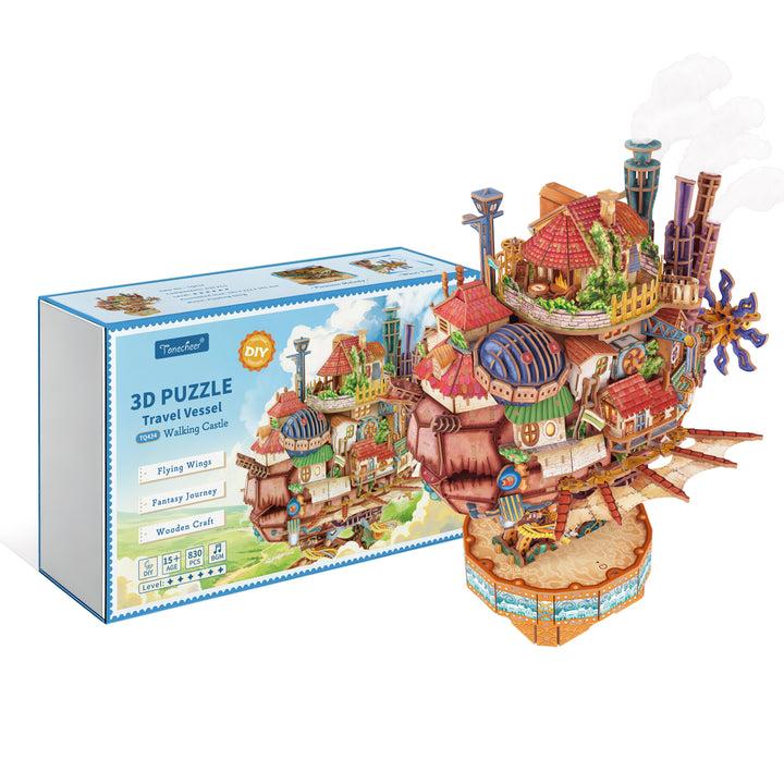 TONECHEER Walking Castle 3D Puzzle Kit with LED Lights & Music Box