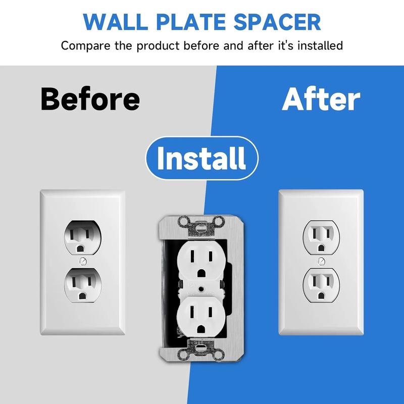 10-Pack Metal Outlet Wall Plate Spacers for Flush Mounting, Leveling & Fixing Loose Electrical Outlets and Boxes