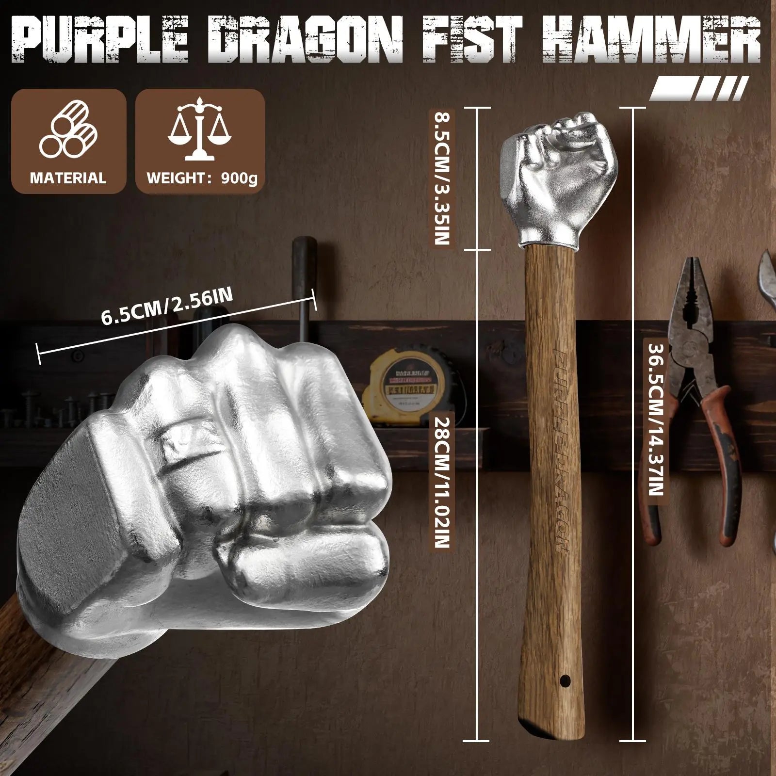 Purple Dragon Fist-Shaped Hammer with Stainless Steel Head & Wooden Handle for Home Repair, Gardening & Gifts