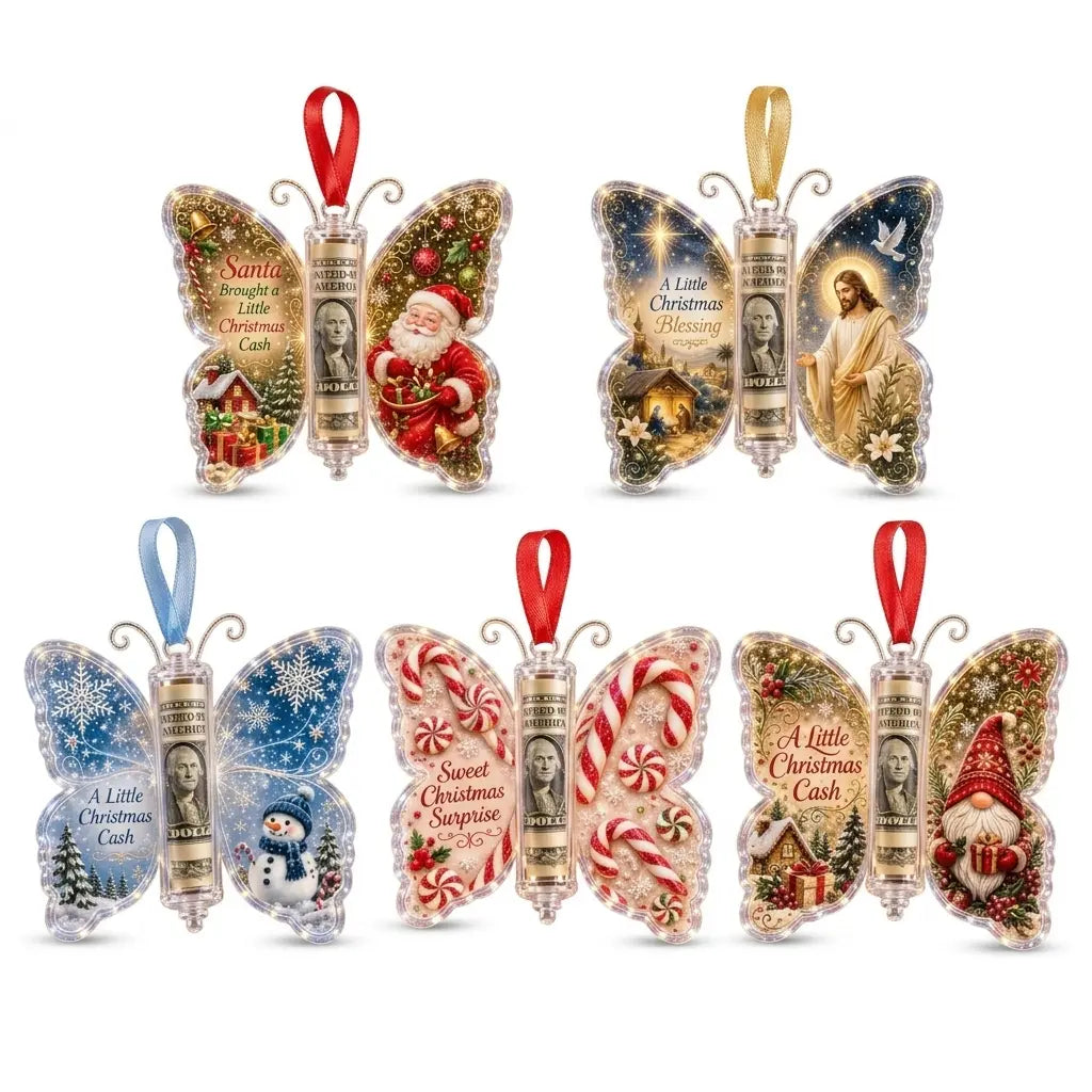 5-Piece Butterfly Acrylic Christmas Cash Gift Ornament Set