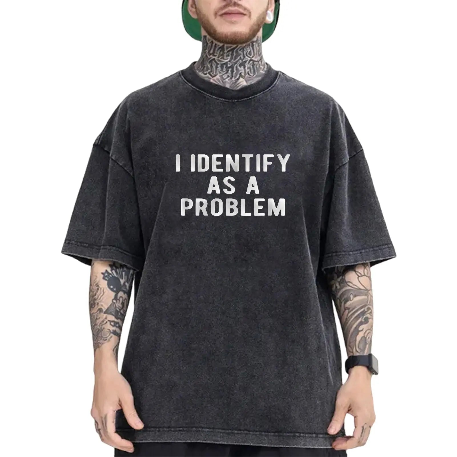 “I Identify as a Problem” Heavyweight Cotton T-Shirt, Unisex Casual Crew Neck Streetwear Tee