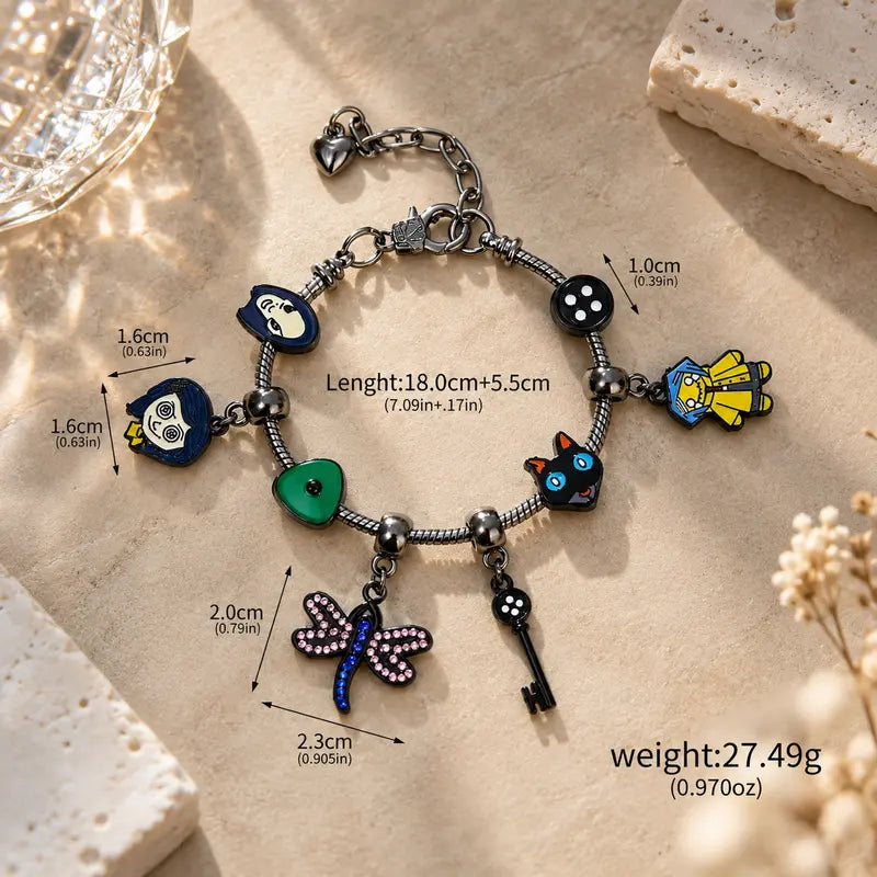 Secret Door Button & Key Charm Gothic Bracelet